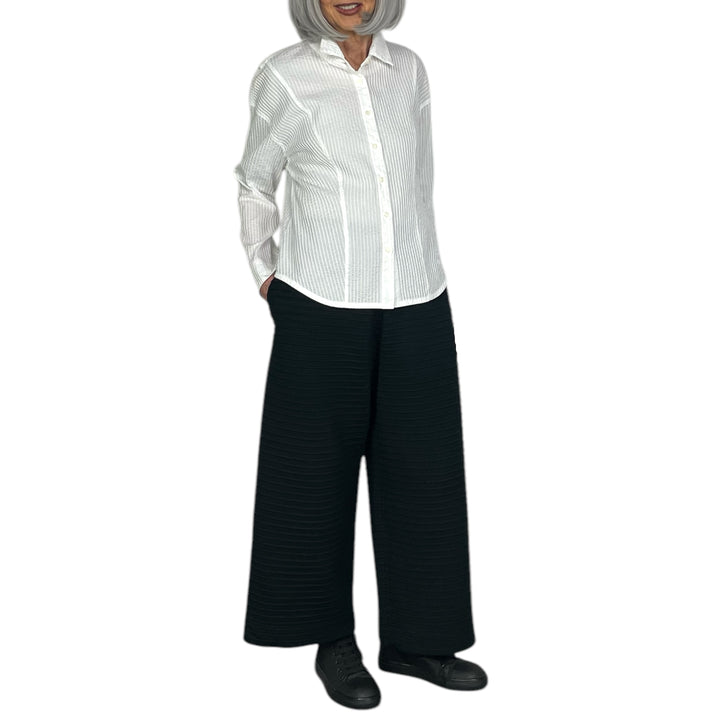 PINTUCK JERSEY WIDE LEG PANT