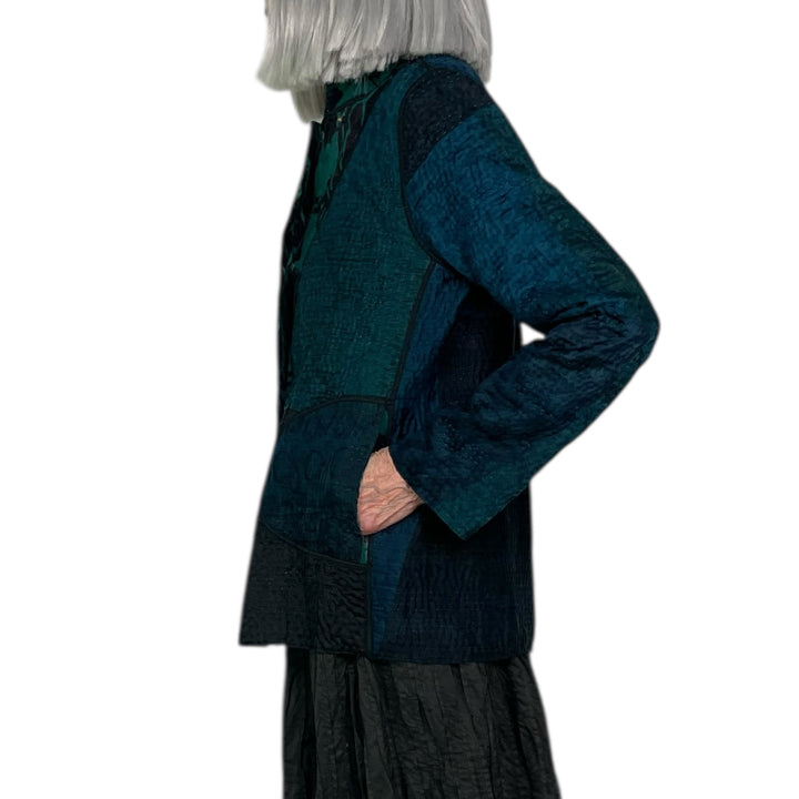 EMERALD GREEN KANTHA SIMPLE JACKET