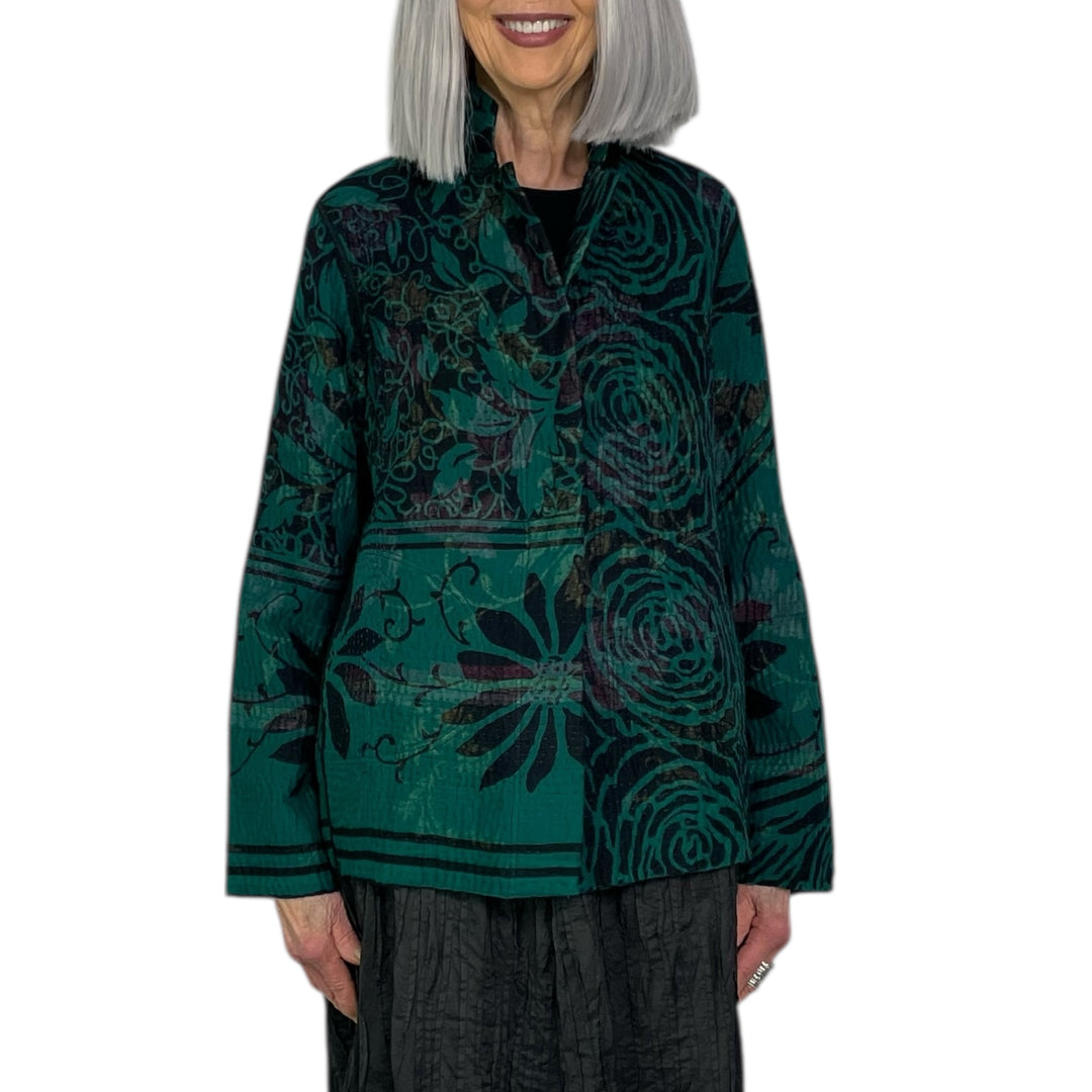 EMERALD GREEN KANTHA SIMPLE JACKET