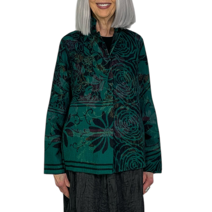 EMERALD GREEN KANTHA SIMPLE JACKET