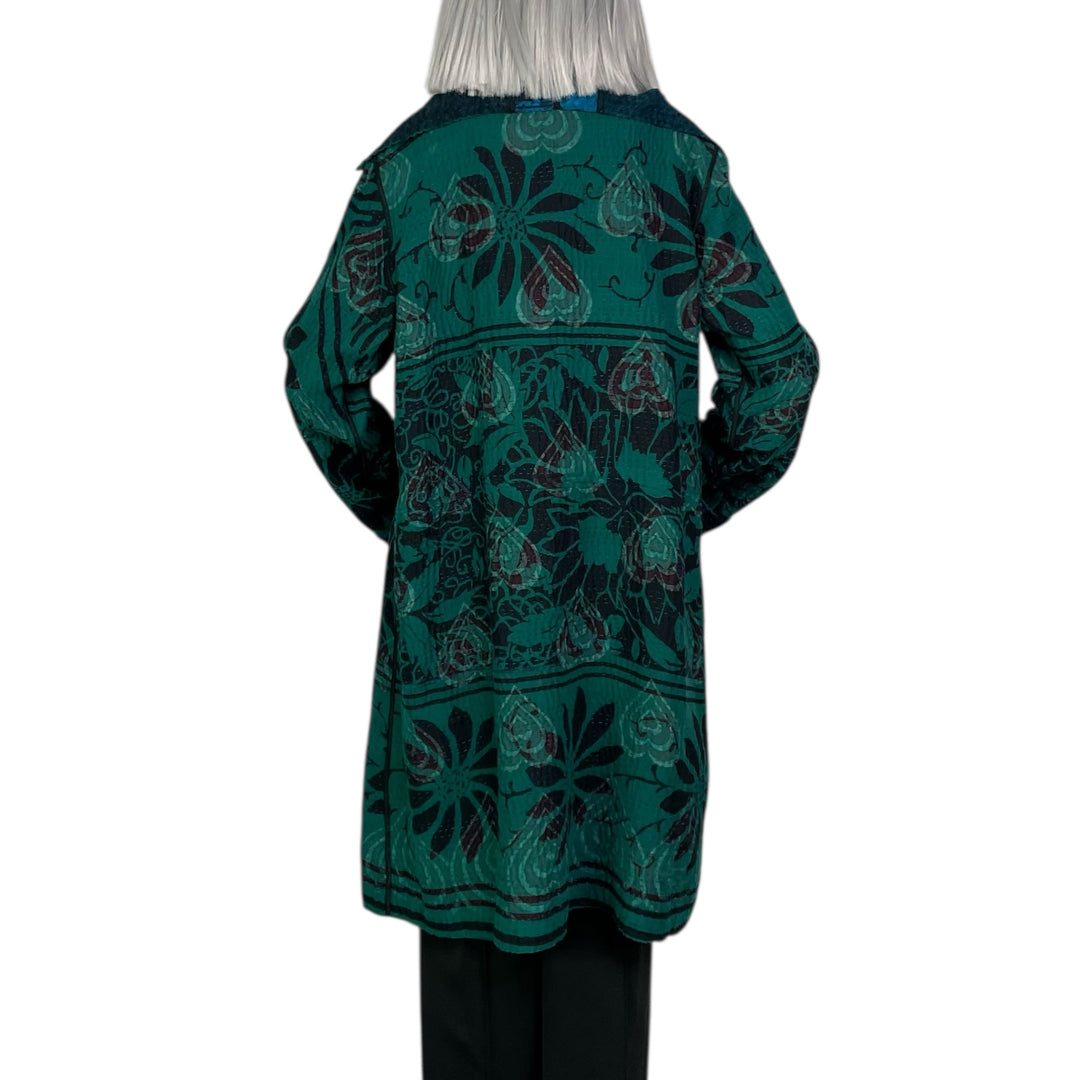 EMERALD GREEN KANTHA POCKET MEDIUM COAT