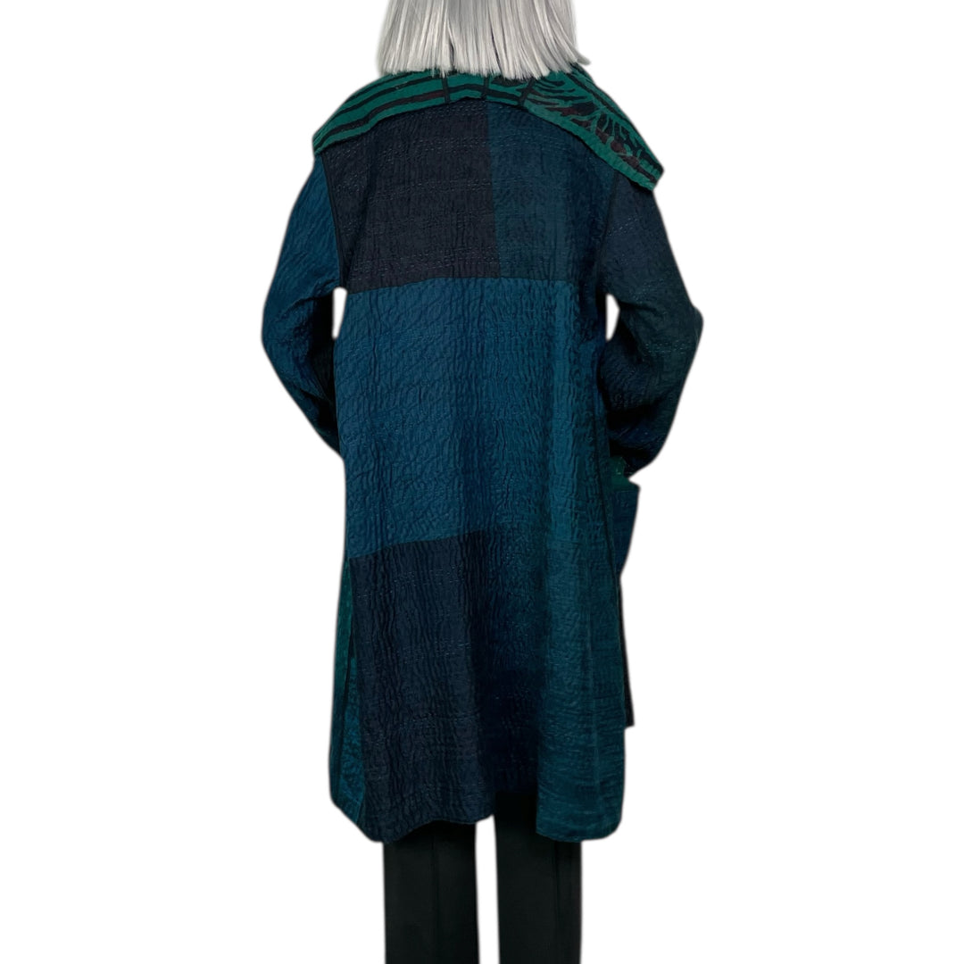 EMERALD GREEN KANTHA POCKET MEDIUM COAT