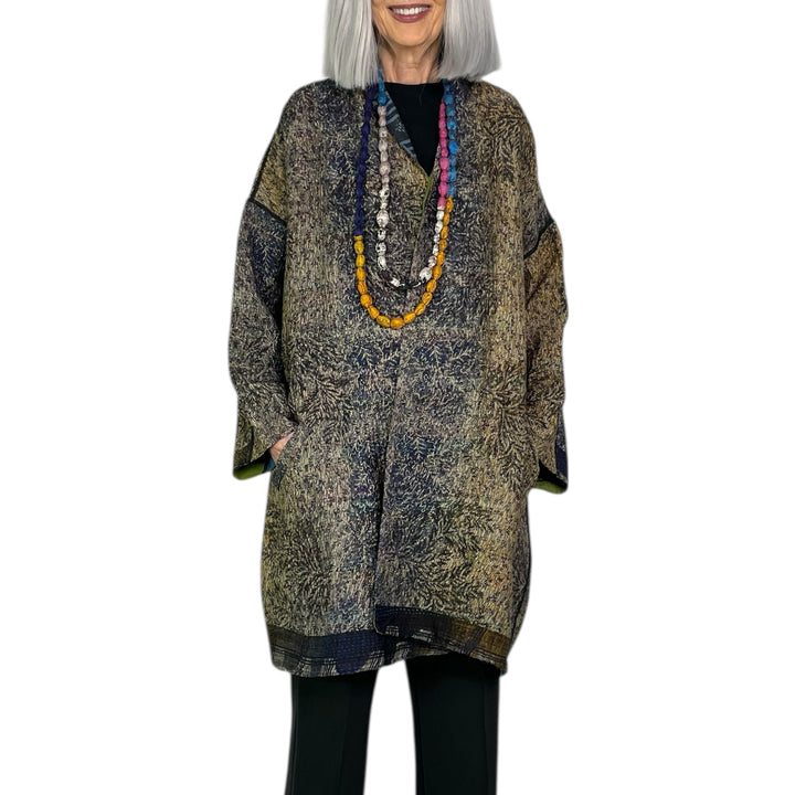 VINTAGE SILK GEORGETTE AND COTTON HAORI JACKET