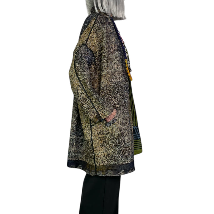 VINTAGE SILK GEORGETTE AND COTTON HAORI JACKET