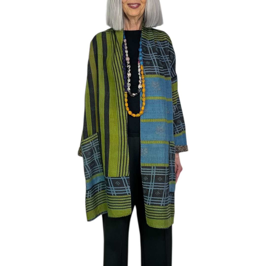 VINTAGE SILK GEORGETTE AND COTTON HAORI JACKET