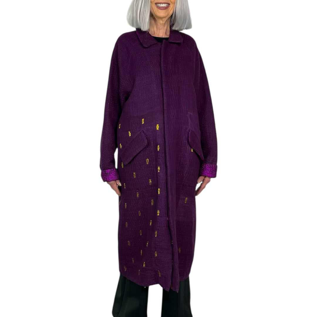 JACQUARD/WOVEN KANTHA RAGLAN SLEEVE COAT