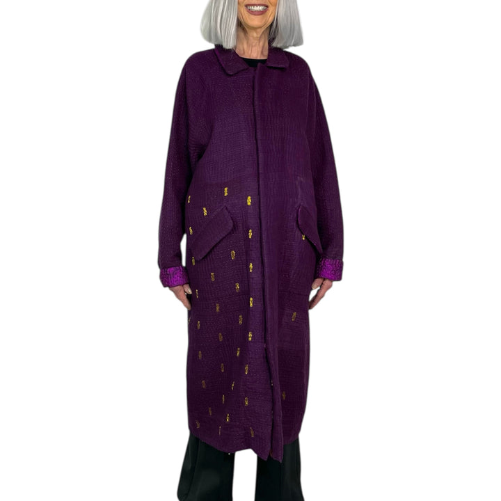 JACQUARD/WOVEN KANTHA RAGLAN SLEEVE COAT