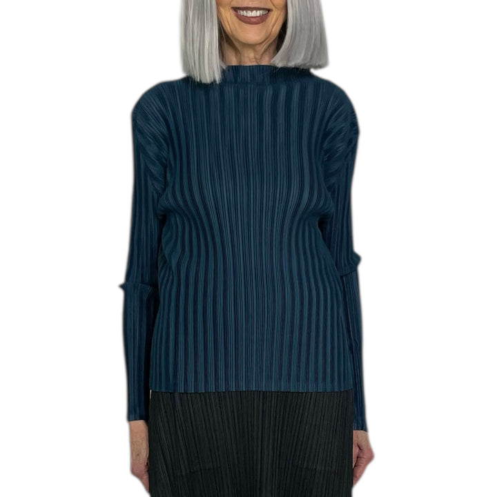 RIB PLEATS NOVEMBER HI-NECK TOP