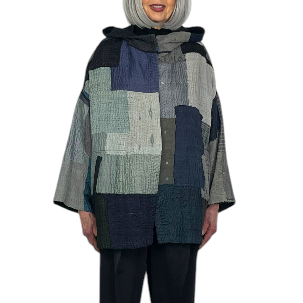 TWO TONE HOODIE PONCHO JACKET – MIO