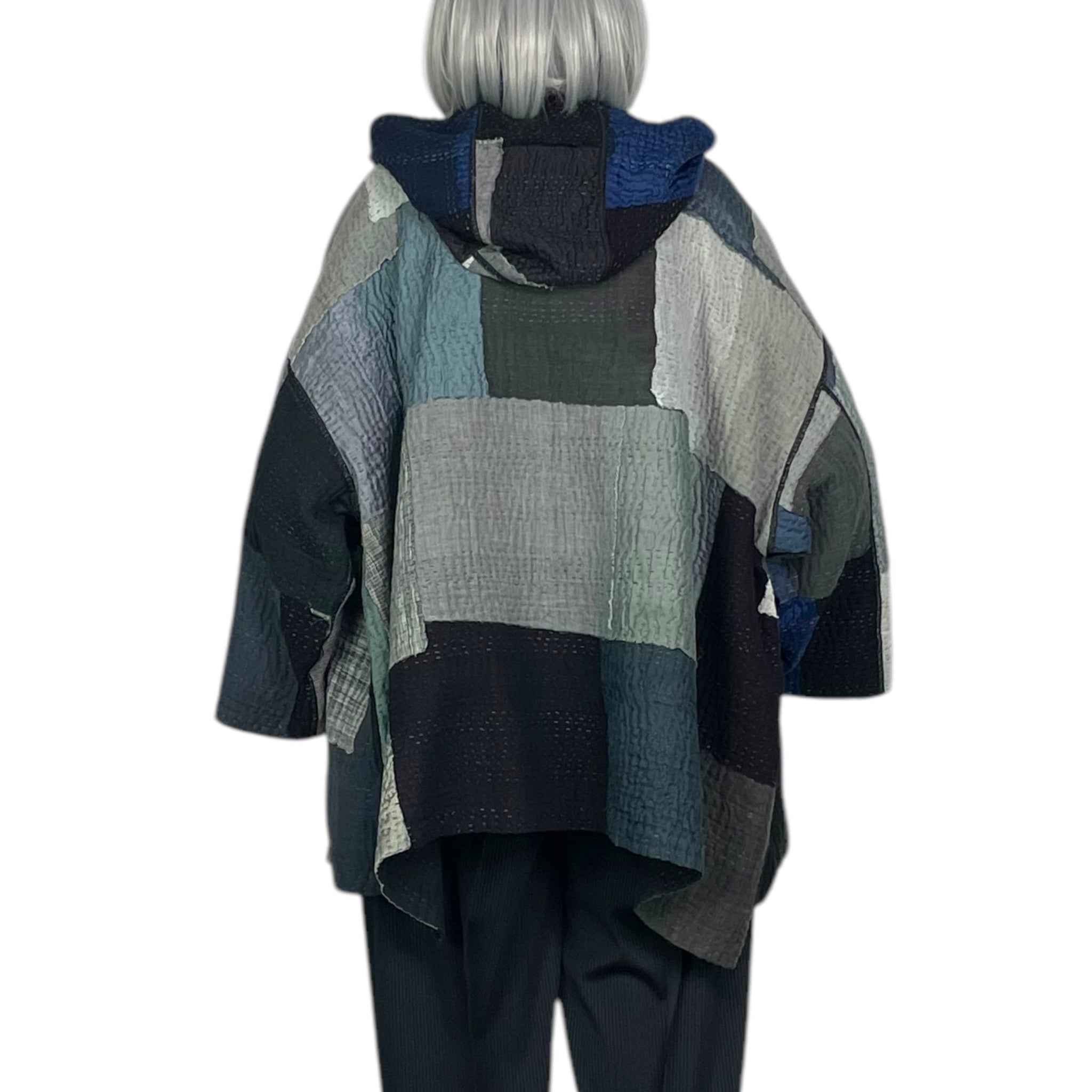 TWO TONE HOODIE PONCHO JACKET – MIO