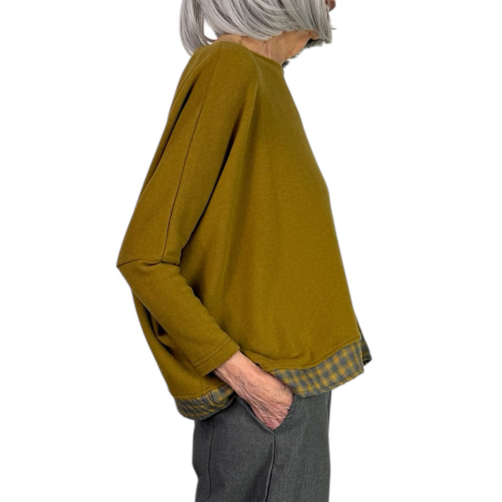 BAMBOO BOATNECK TOP W/FLANNEL TRIM