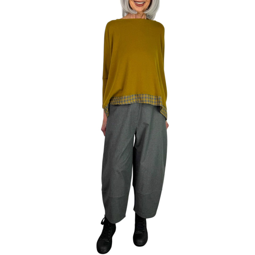 BAMBOO BOATNECK TOP W/FLANNEL TRIM