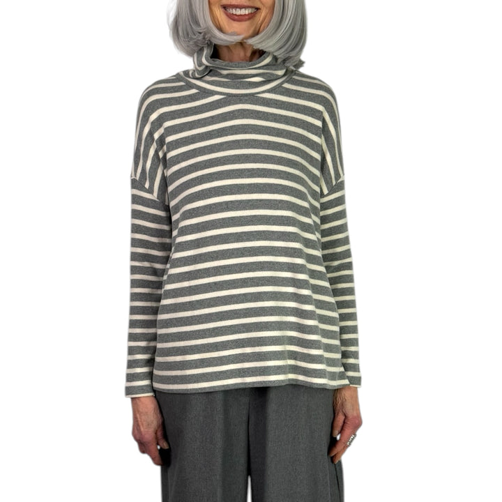 JADE STRIPED HI-NECK TOP