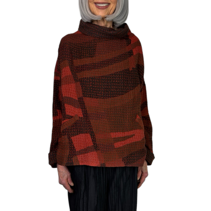 WAFFLE FUNNEL NECK TOP