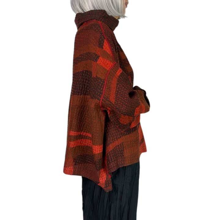WAFFLE FUNNEL NECK TOP