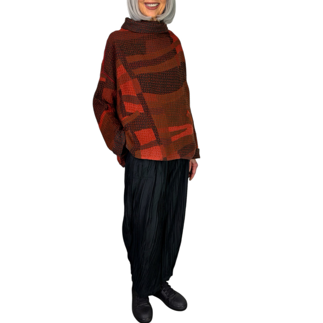 WAFFLE FUNNEL NECK TOP