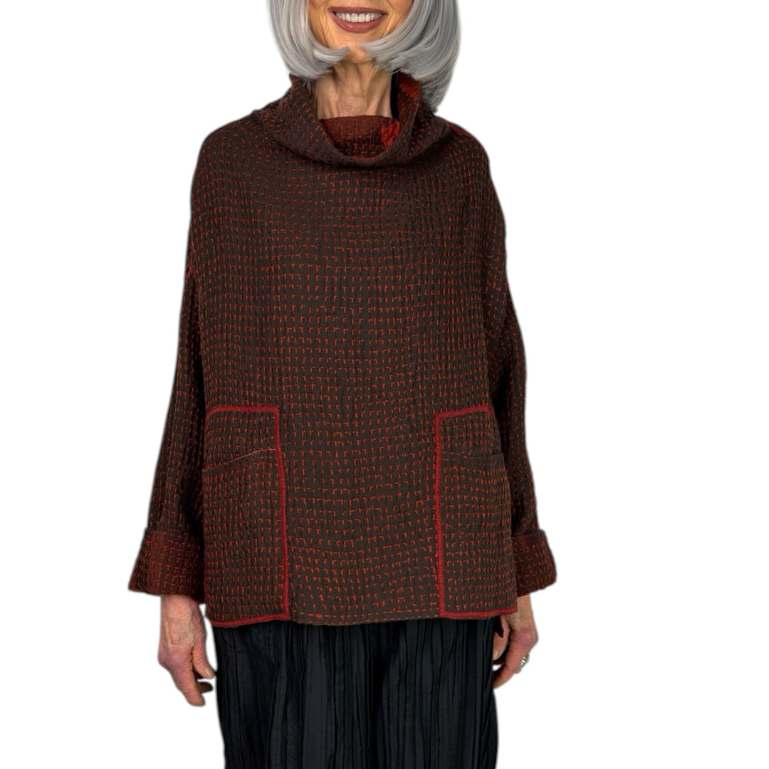 WAFFLE FUNNEL NECK TOP