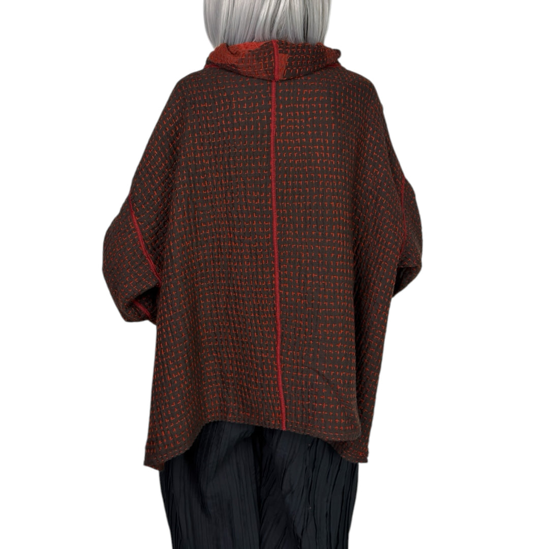 WAFFLE FUNNEL NECK TOP