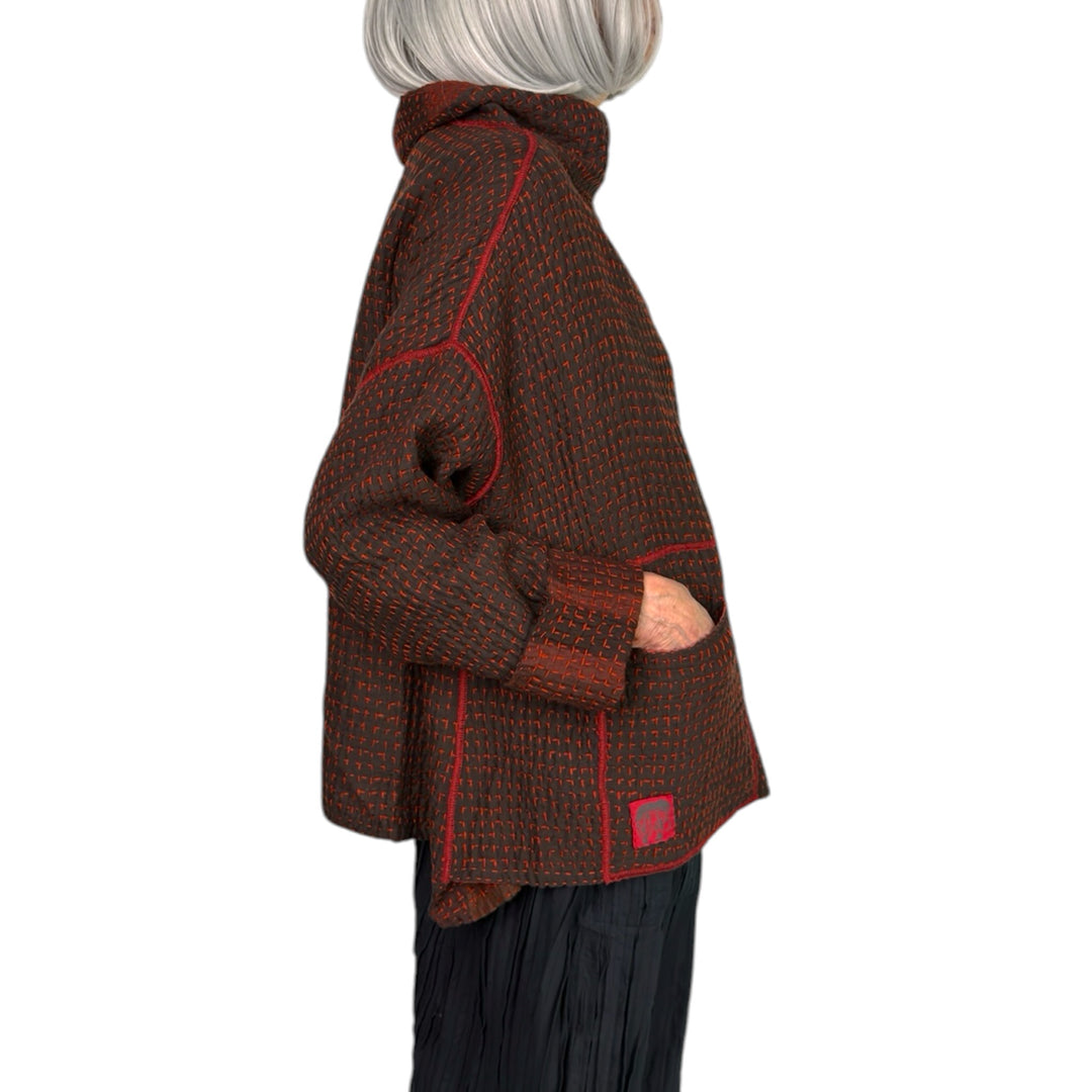 WAFFLE FUNNEL NECK TOP