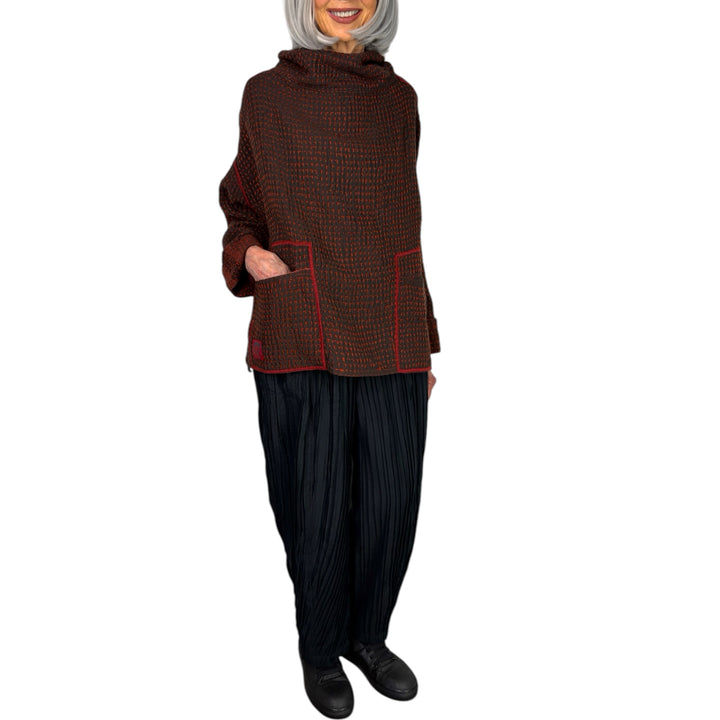 WAFFLE FUNNEL NECK TOP