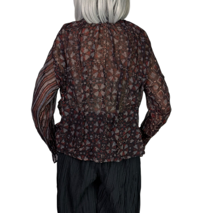 AJRAKH SQUARES WAVY TUCK CROP SHIRT