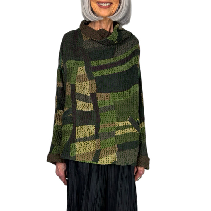 WAFFLE FUNNEL NECK TOP