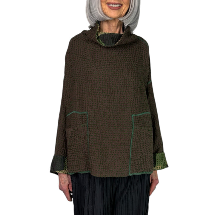 WAFFLE FUNNEL NECK TOP