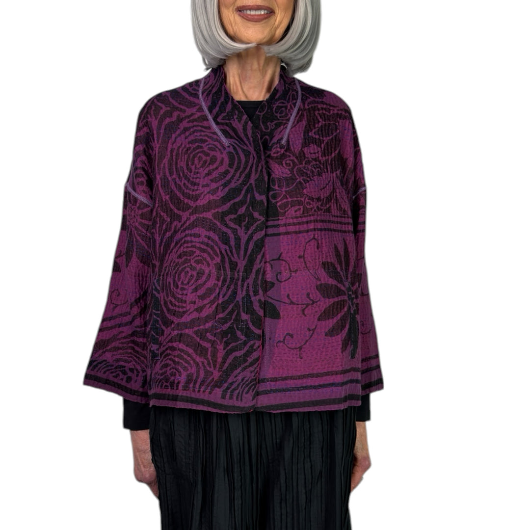 PRINT & PATCH STAND COLLAR CROP JACKET
