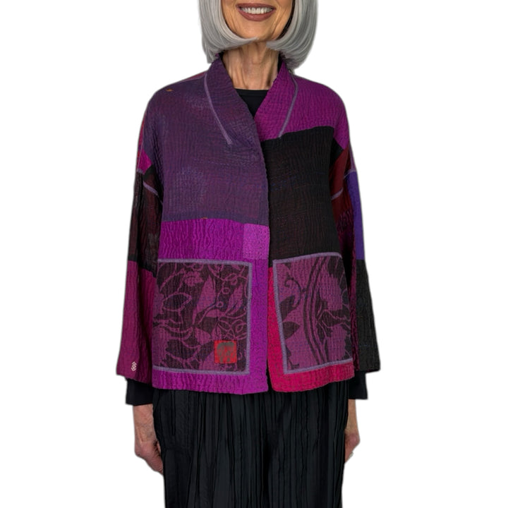 PRINT & PATCH STAND COLLAR CROP JACKET