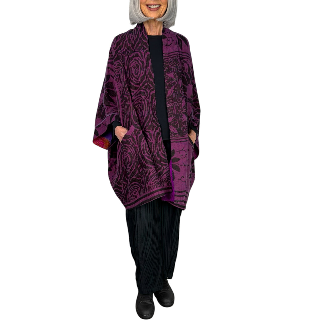 PRINT & PATCH DOUBLE COLLAR PONCHO