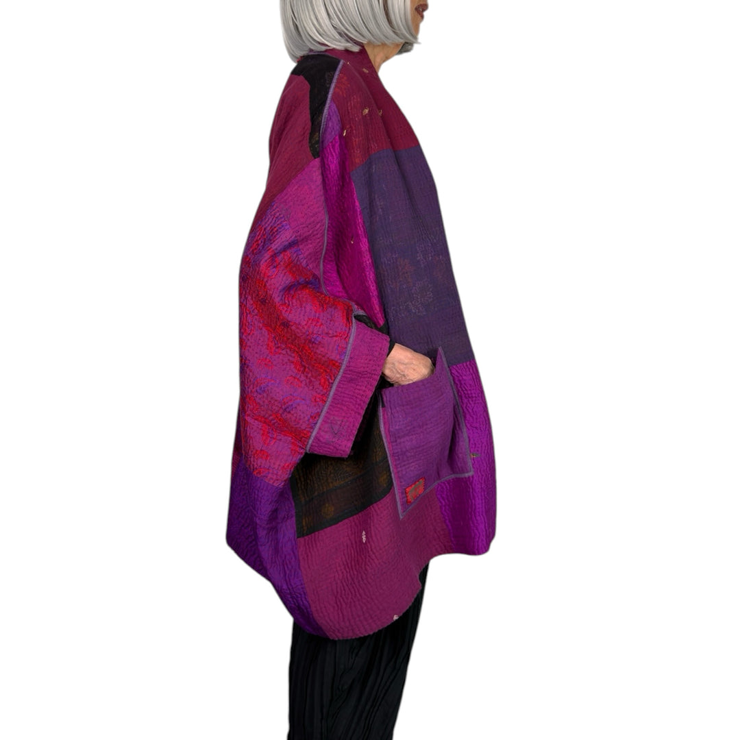 PRINT & PATCH DOUBLE COLLAR PONCHO