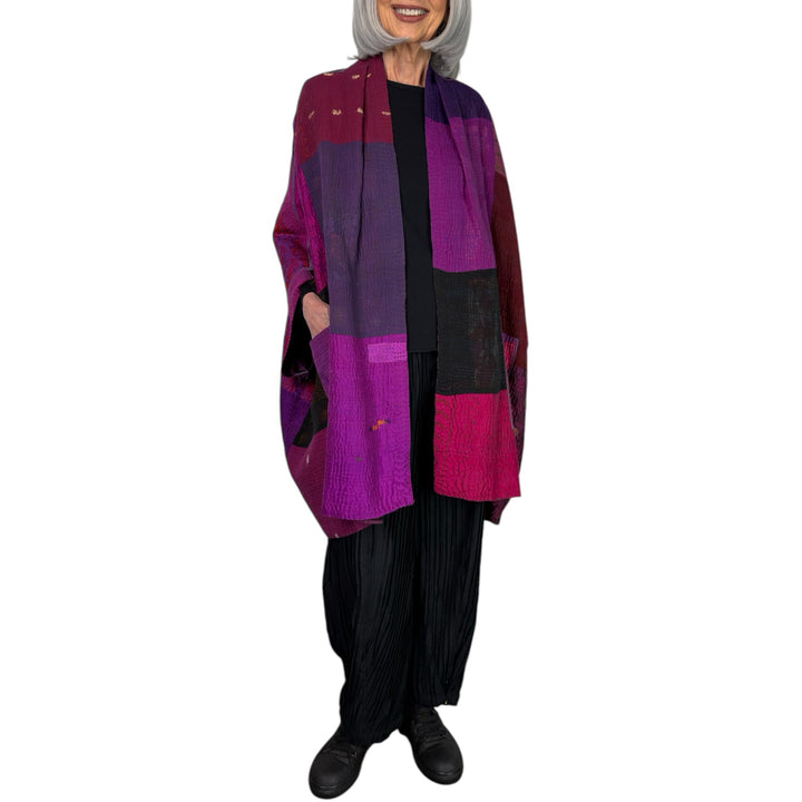 PRINT & PATCH DOUBLE COLLAR PONCHO
