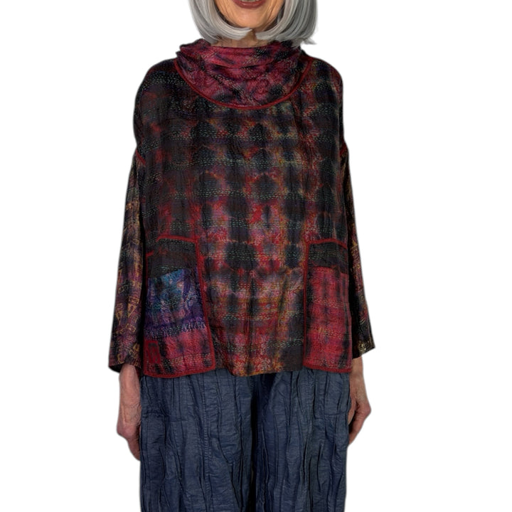 TIE-DYE COWL NECK PULLOVER