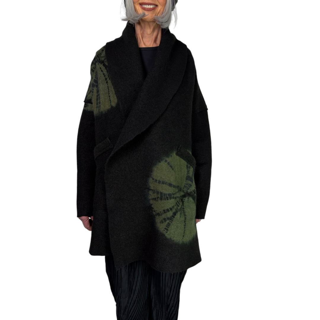 CIRCLE TIE DYE BW NEW SHAWL COAT