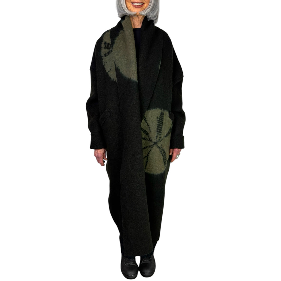 CIRCLE TIE DYE BW SHAWL COAT LONG