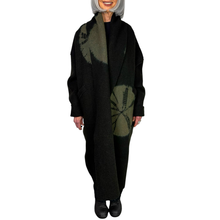 CIRCLE TIE DYE BW SHAWL COAT LONG