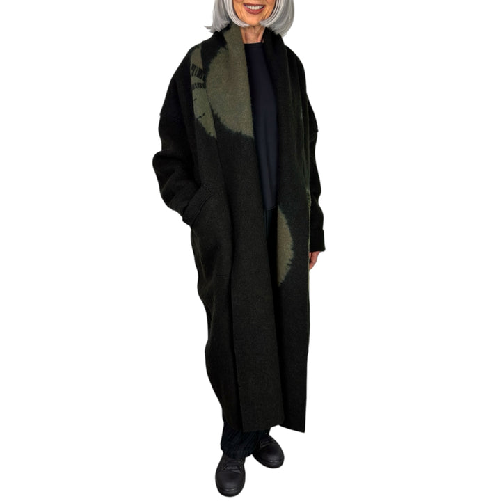CIRCLE TIE DYE BW SHAWL COAT LONG