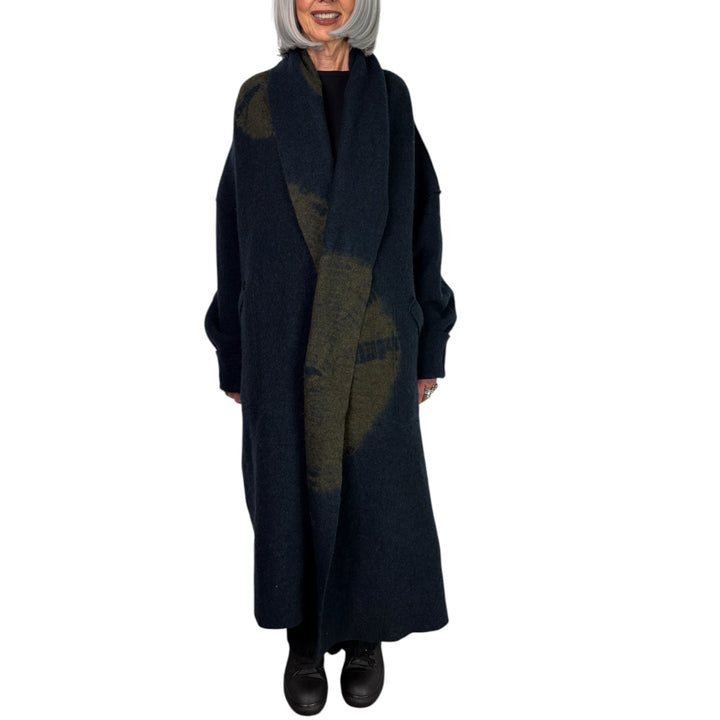 CIRCLE TIE DYE BW SHAWL COAT LONG
