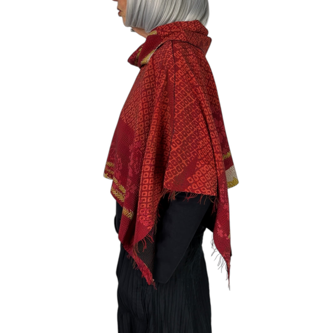 KIMONO PRINT COWL NECK CAPE