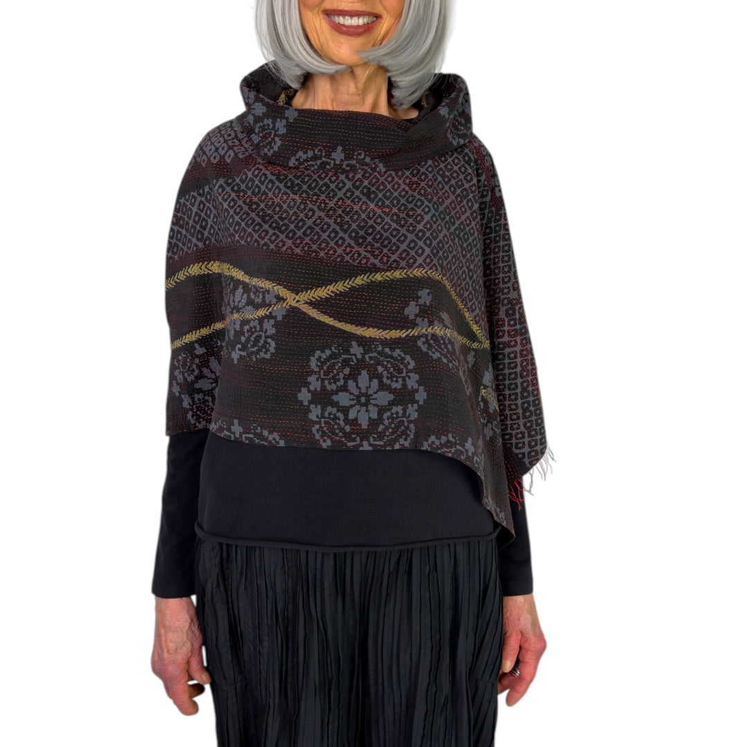 KIMONO PRINT COWL NECK CAPE