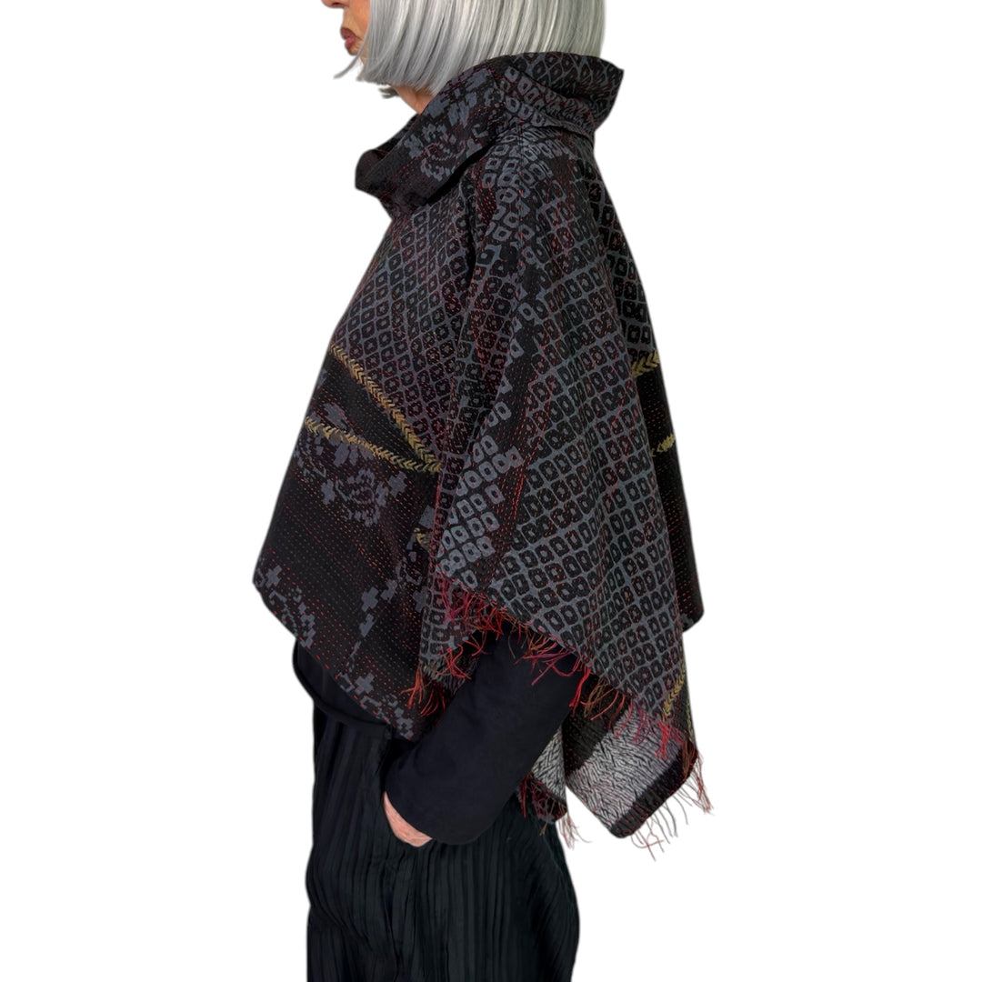 KIMONO PRINT COWL NECK CAPE