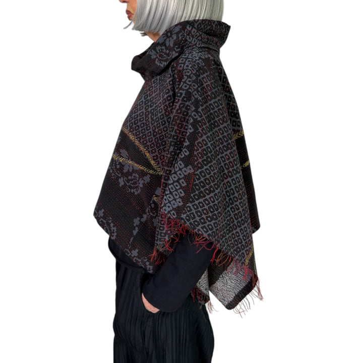 KIMONO PRINT COWL NECK CAPE