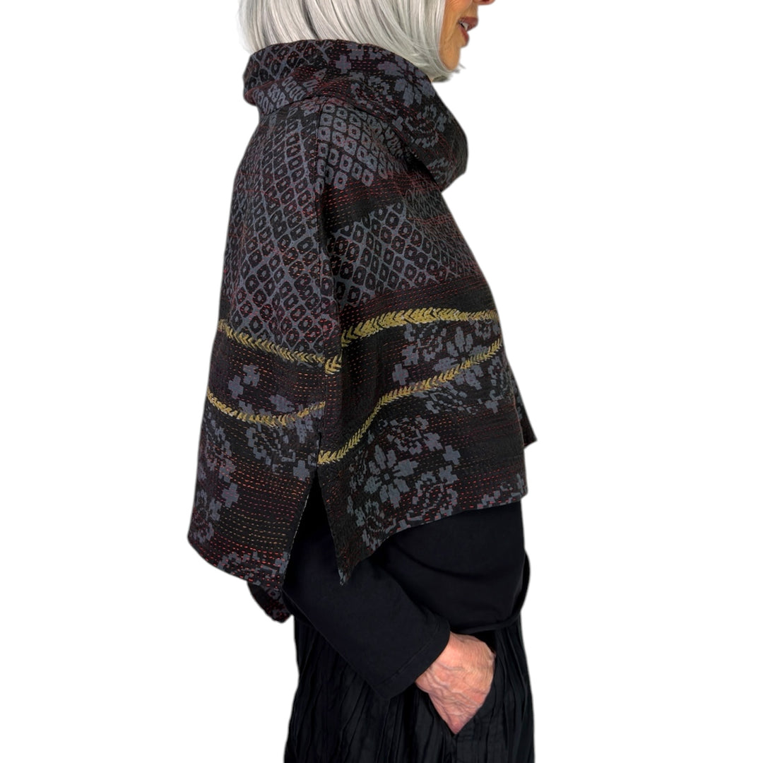 KIMONO PRINT COWL NECK CAPE