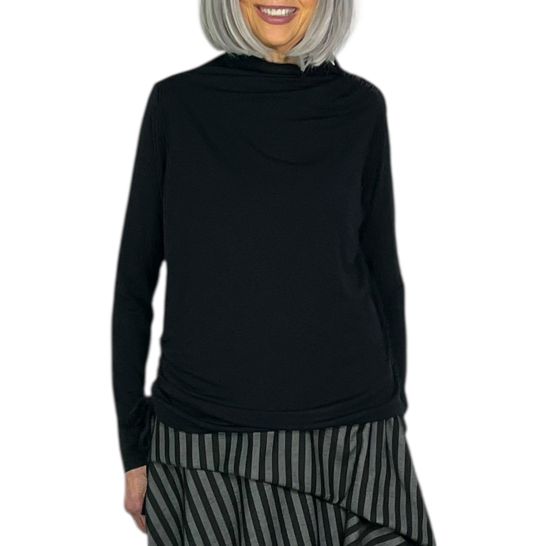 HI-NECK SHIRRED JERSEY TOP