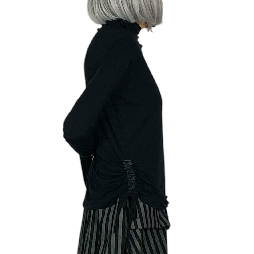 HI-NECK SHIRRED JERSEY TOP