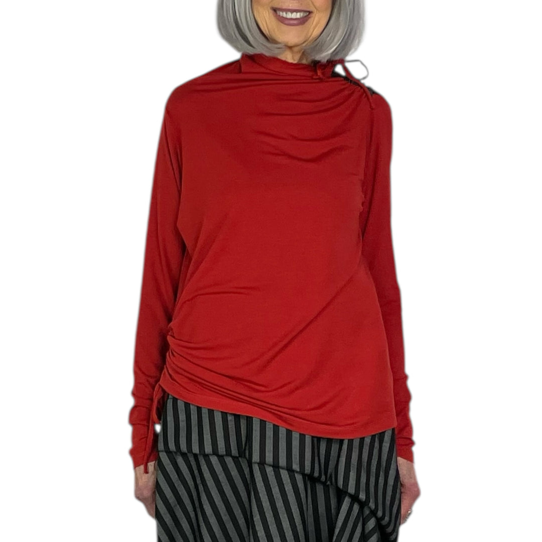 HI-NECK SHIRRED JERSEY TOP