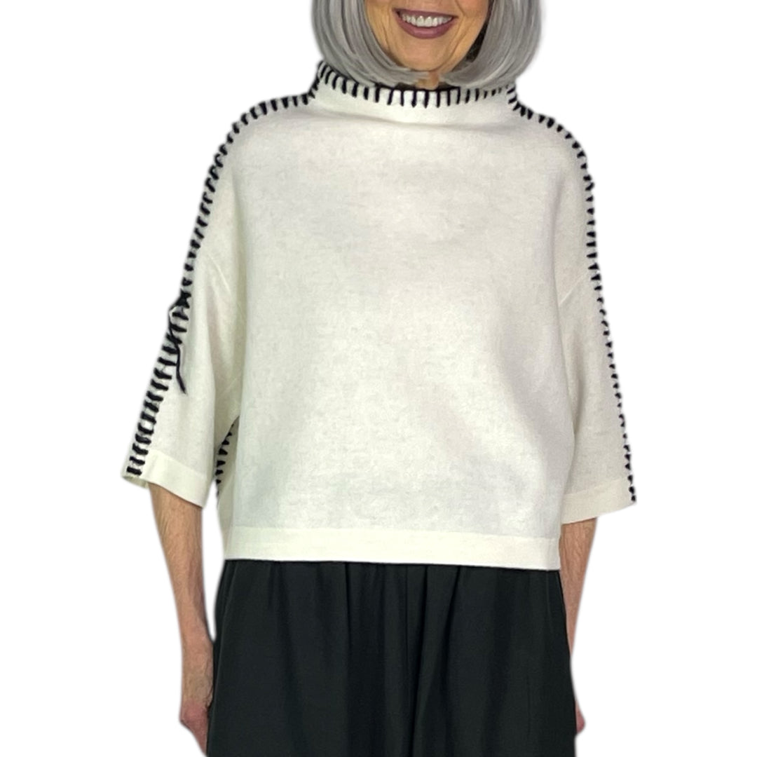 CONTRAST STITCH CROP SWEATER