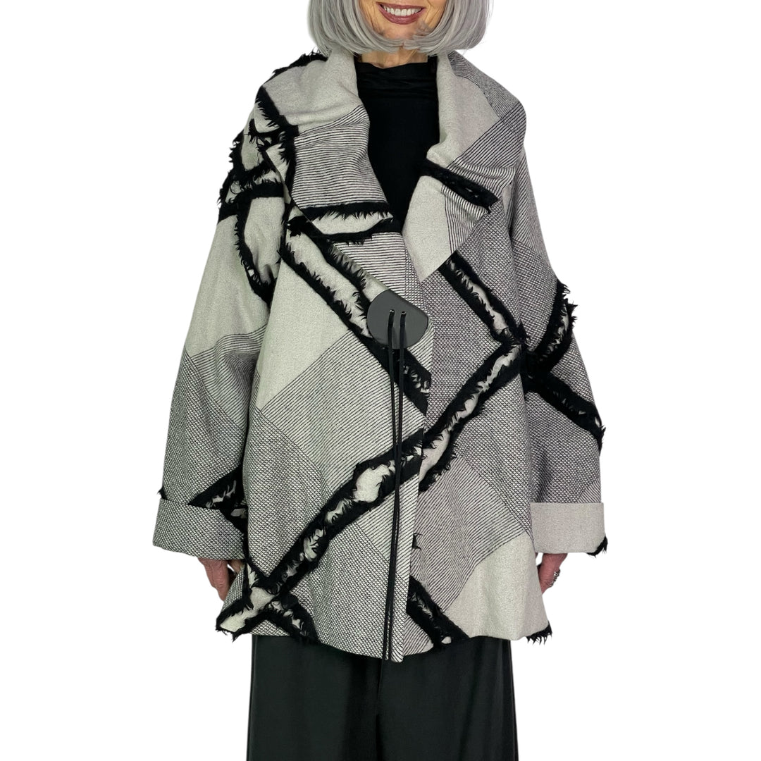 FRINGED PLAID COAT