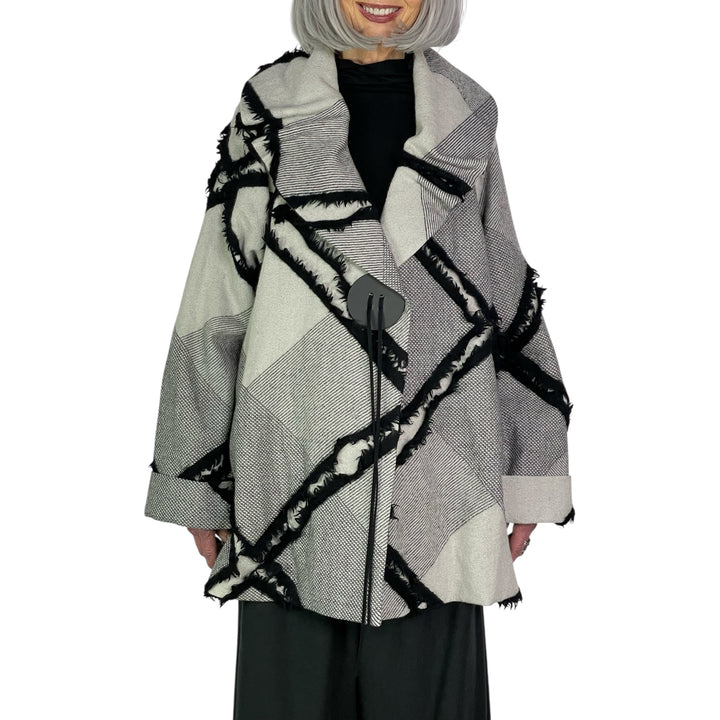 FRINGED PLAID COAT
