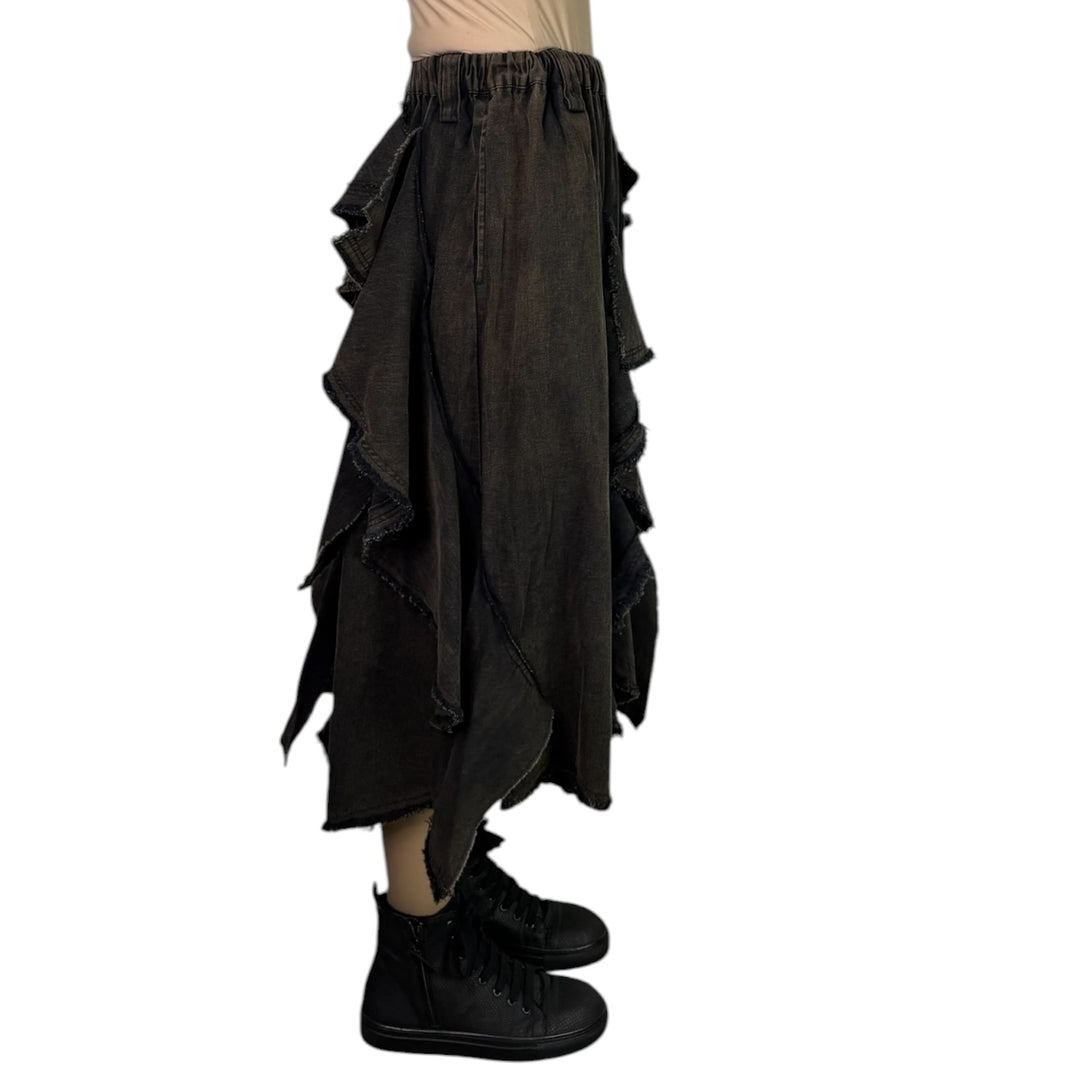 RUFFLED DENIM SKIRT